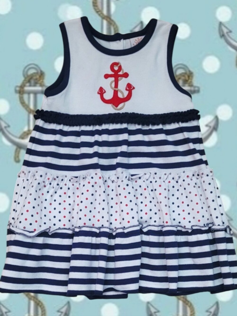 Luigi Kids By Acvisa Girl's Nautical Inspired Multi Tiered Knit Dress